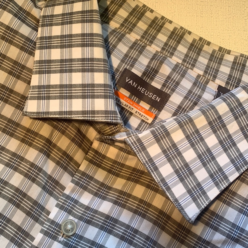 VAN HEUSEN Men's Gray Plaid Long Sleeve Shirt 2XL